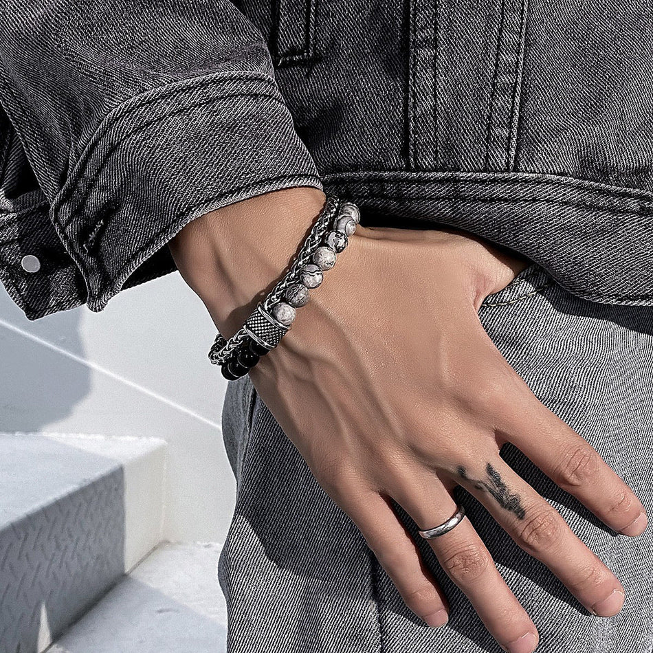 Men's Premium Double-Layer Frosted Map Stone & Titanium Steel