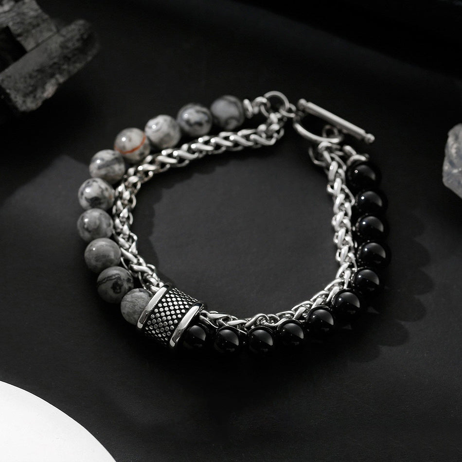 Men's Premium Double-Layer Frosted Map Stone & Titanium Steel