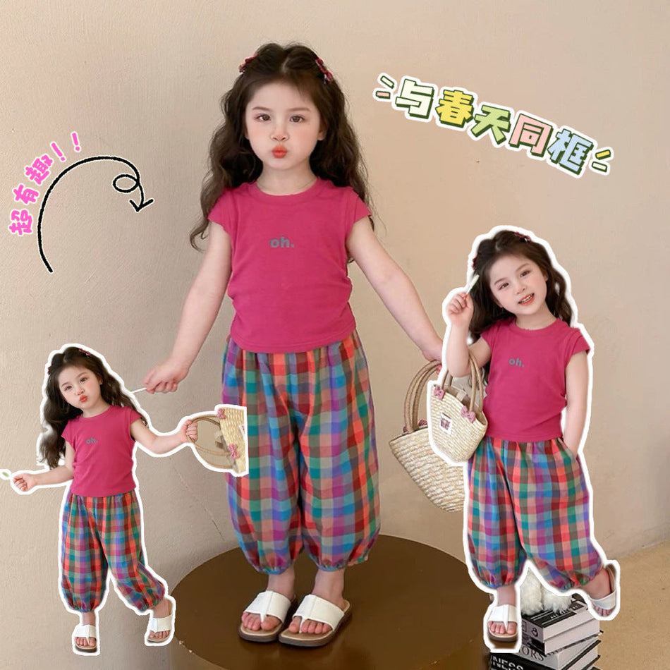 Girls’ Short Sleeve Two-Piece Set Summer Western Style Outfit