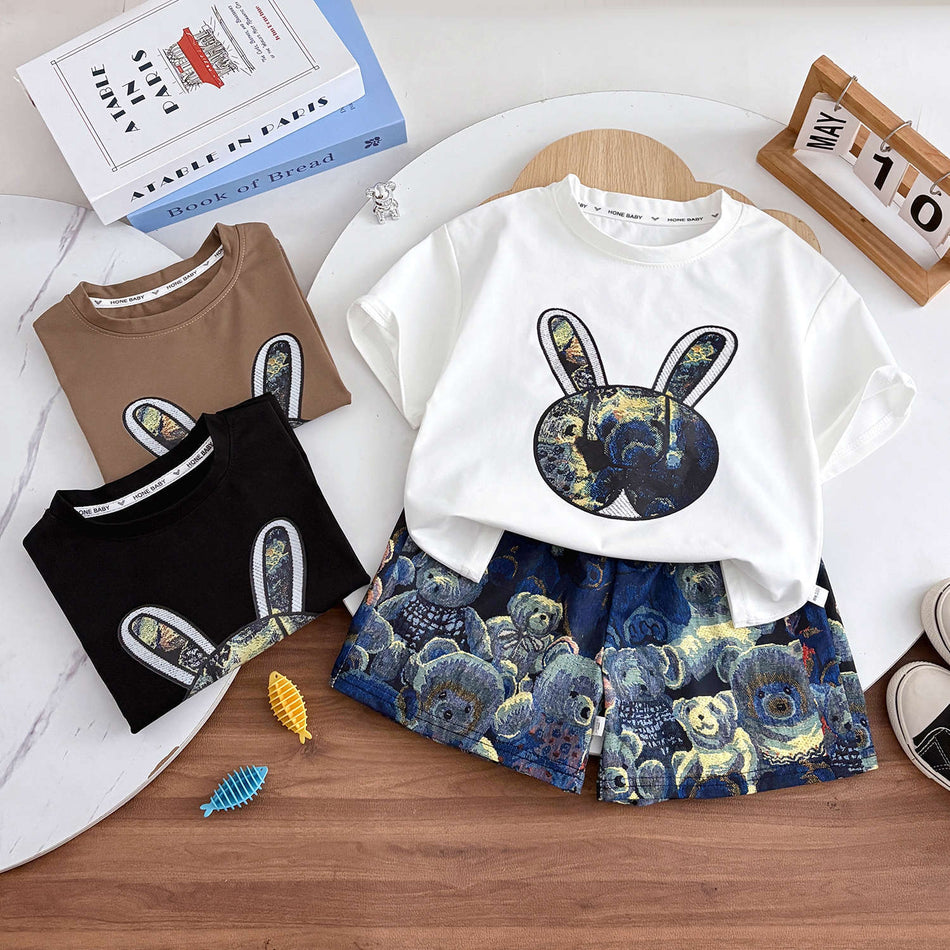 Kids Cartoon Short Sleeve Set Summer Casual Sports Homewear