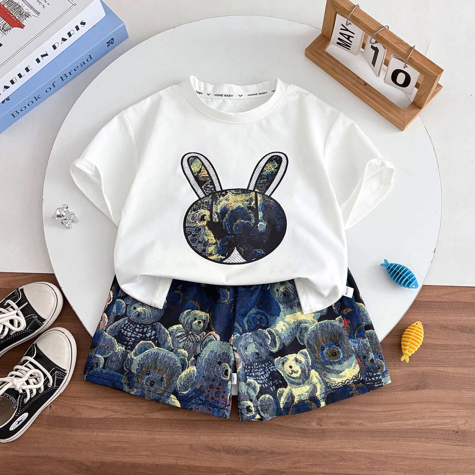 Kids Cartoon Short Sleeve Set Summer Casual Sports Homewear