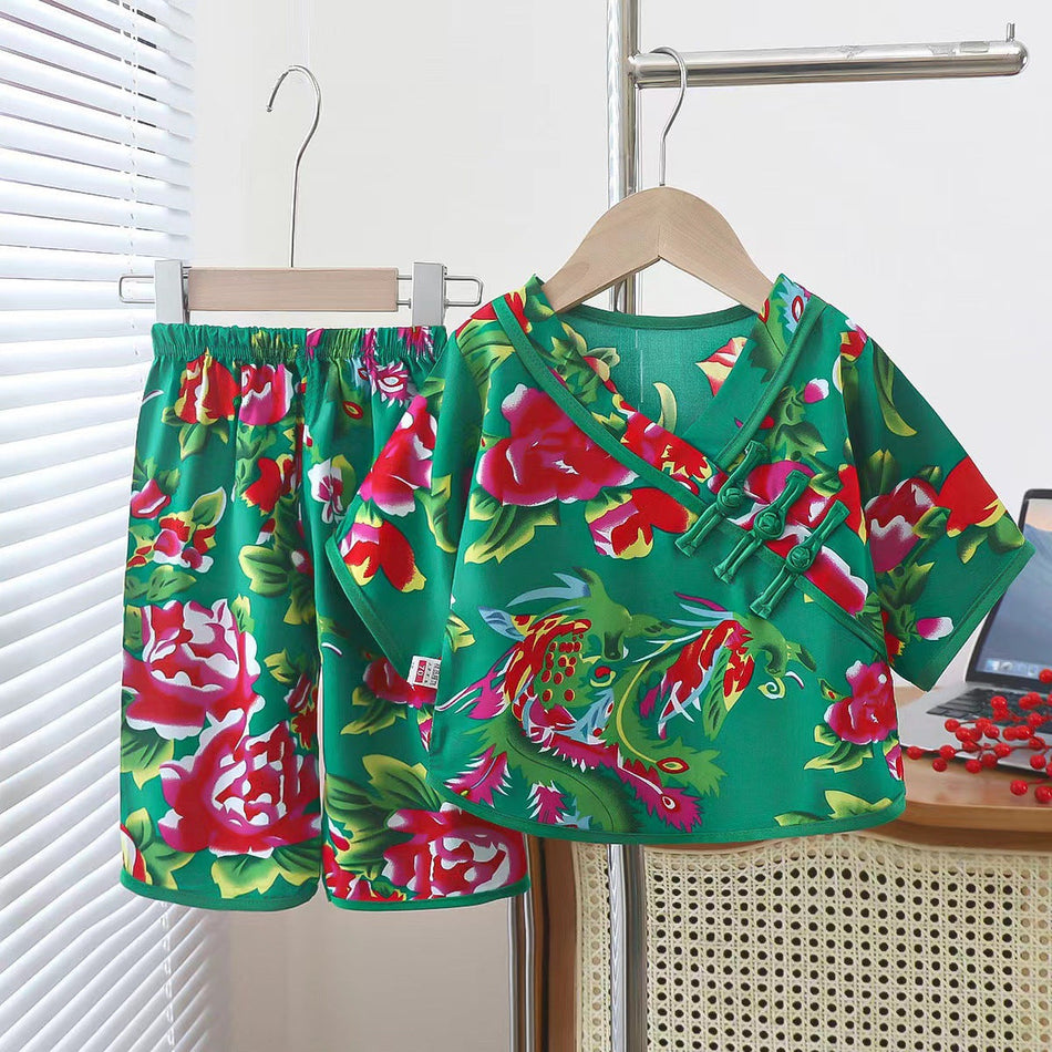 Girls’ Cotton Silk Pajama Set National Style Summer Two-Piece