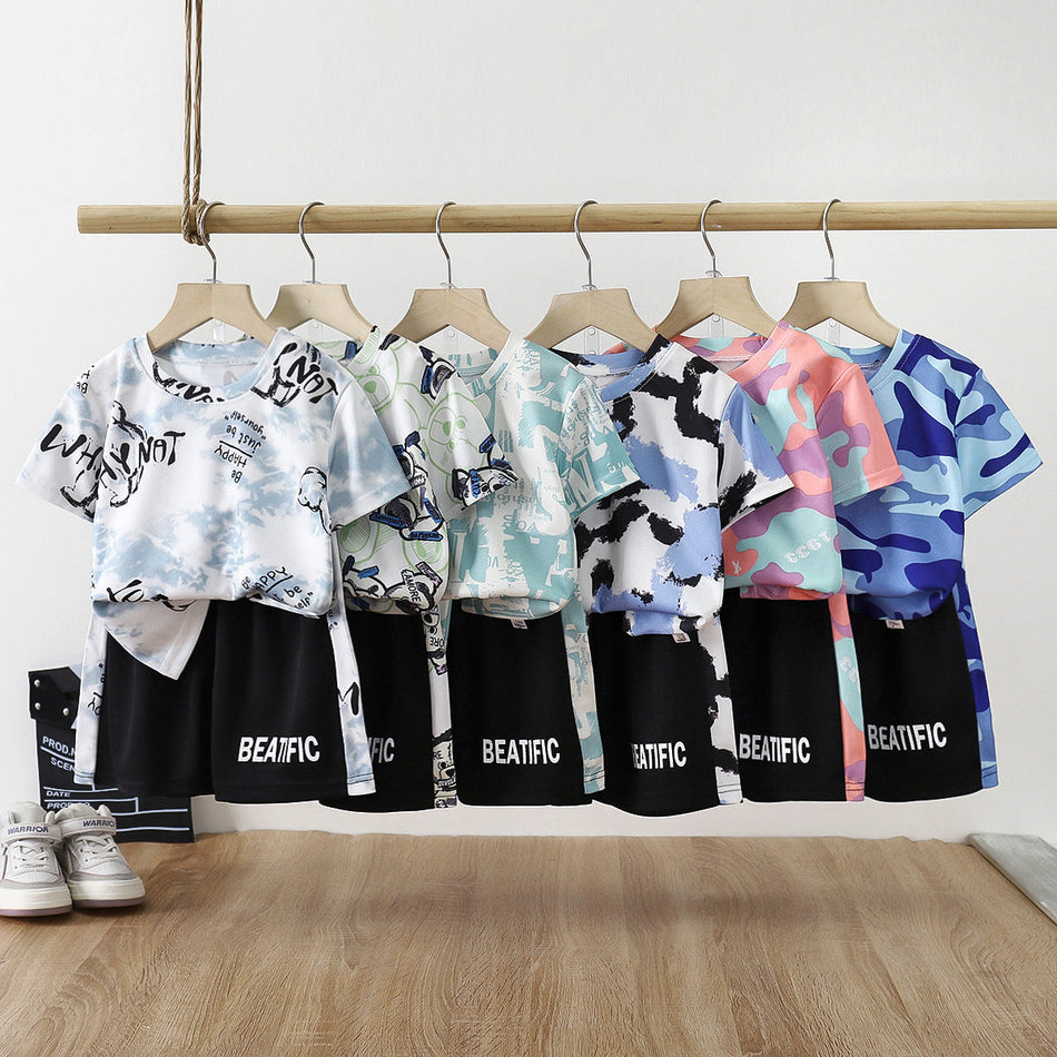 Boys Ice Silk Quick-Dry Sports Set Korean Style Summer Short