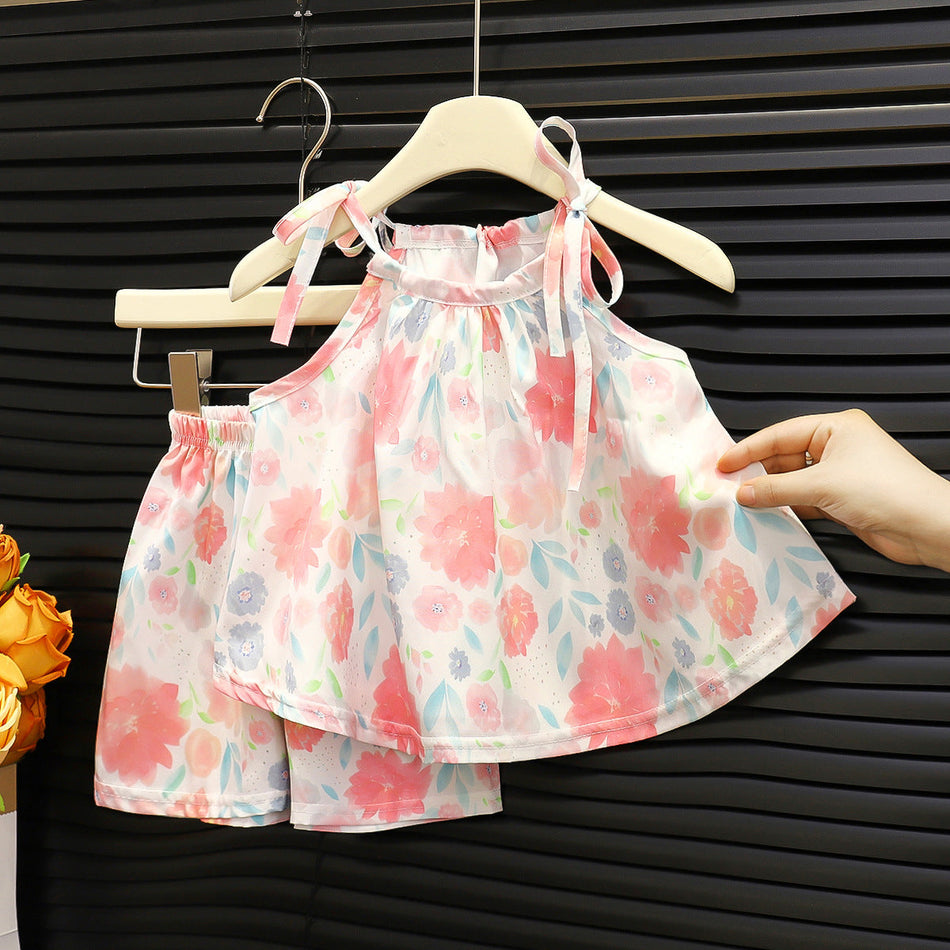 Girls Sleeveless Wide-Leg Pants Set Summer Fashion Two-Piece