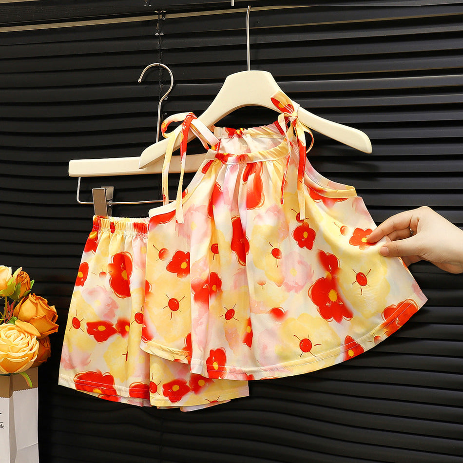 Girls Sleeveless Wide-Leg Pants Set Summer Fashion Two-Piece