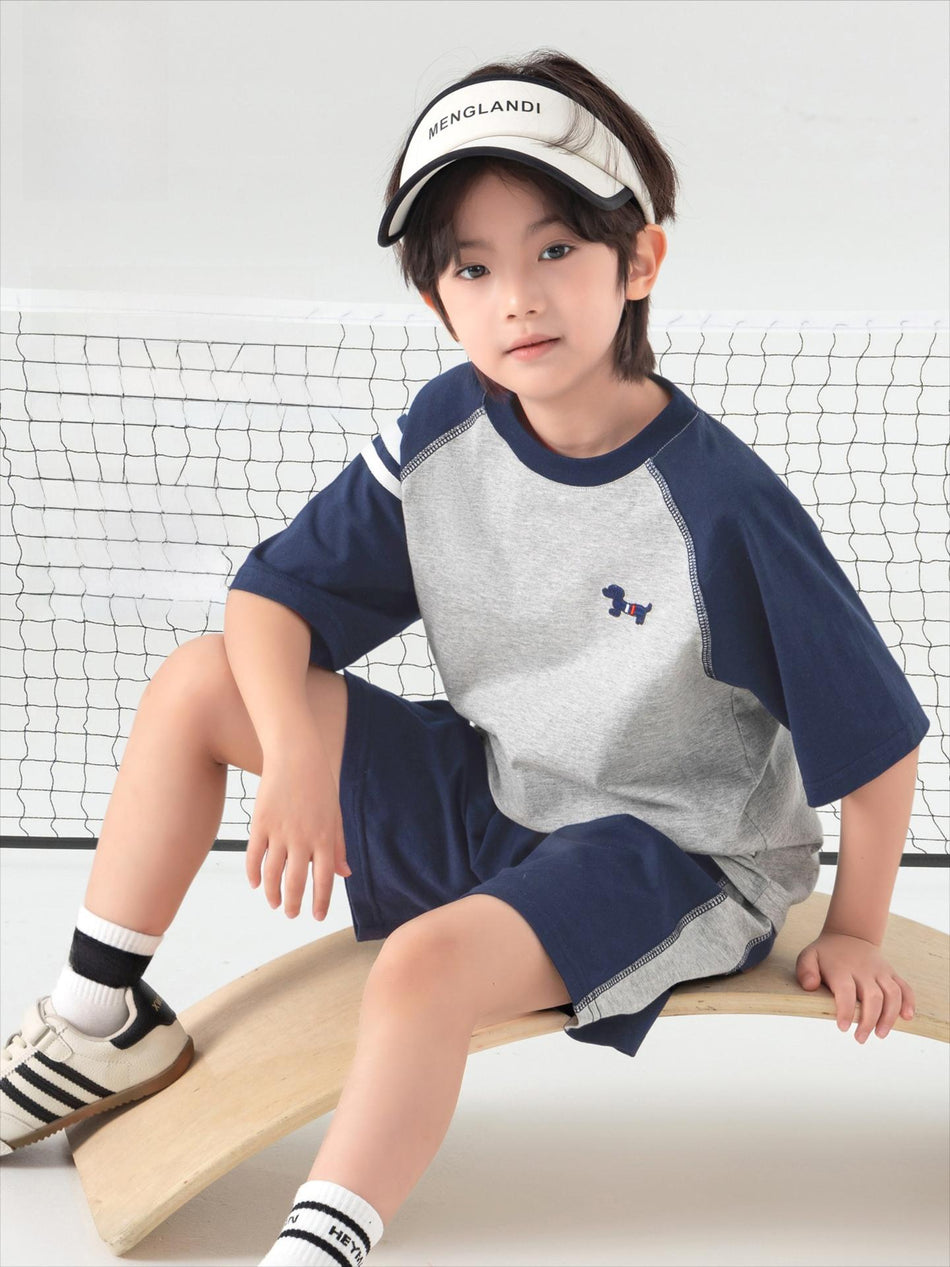Boys Pure Cotton Academy Style Set Summer Short Sleeve Shorts