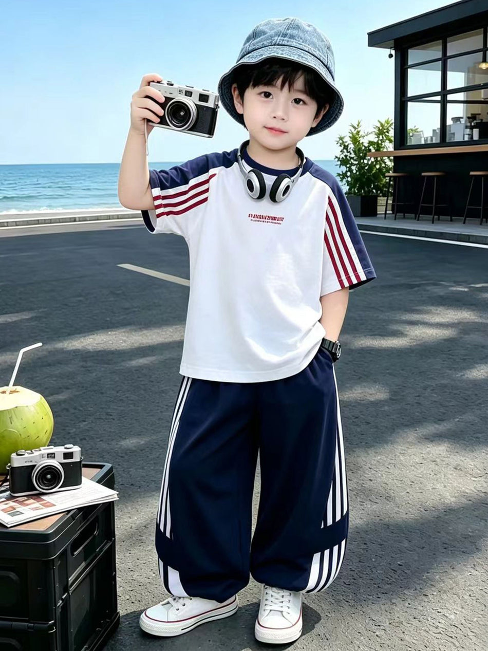 Kids Woven T-Shirt Set Summer 2026 Primary School Thin Casual