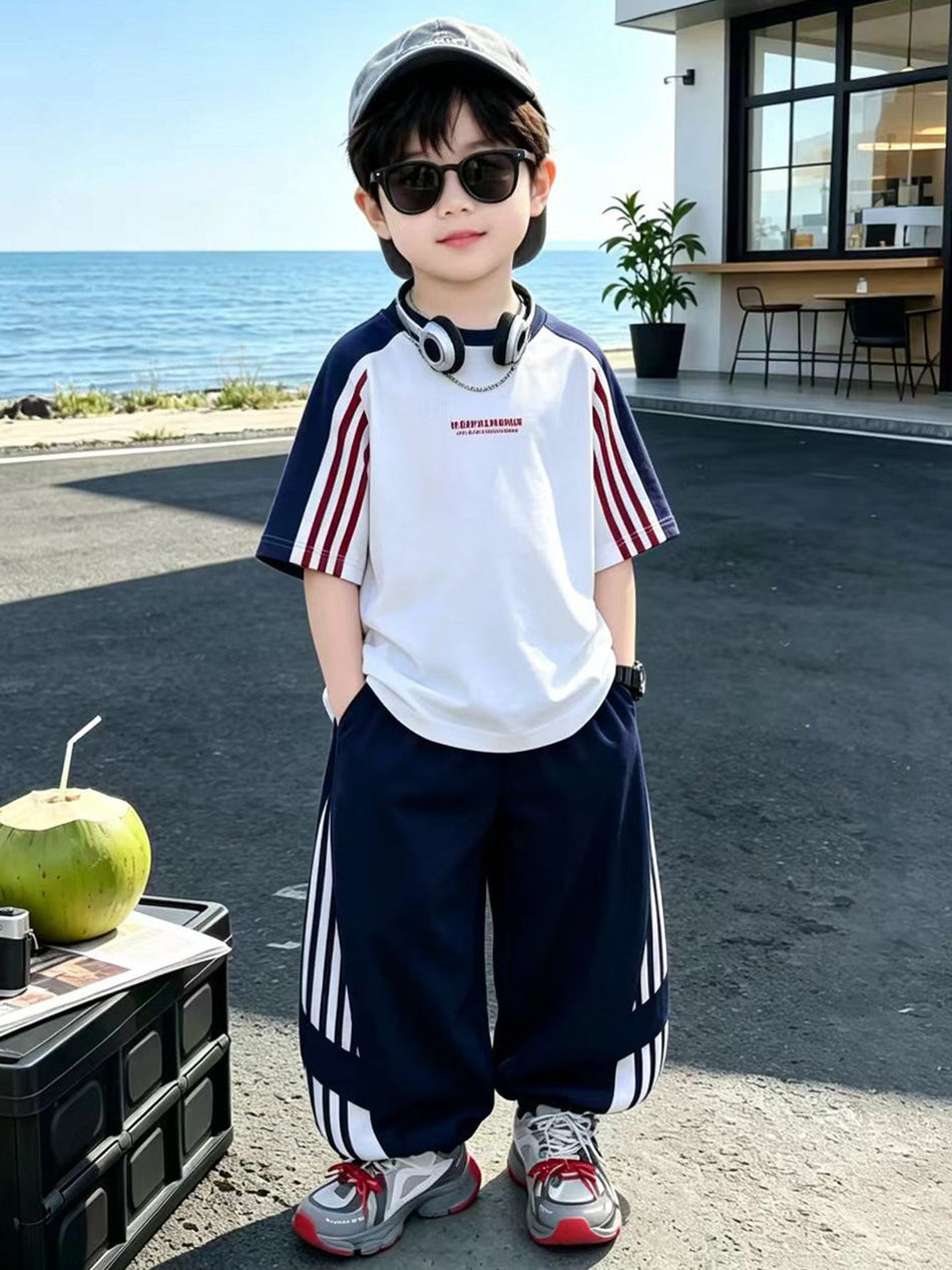 Kids Woven T-Shirt Set Summer 2026 Primary School Thin Casual