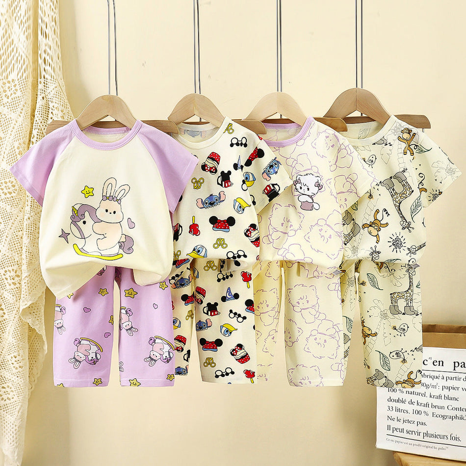 Kids Cotton Short Sleeve Set Summer T-Shirt Homewear Pajama