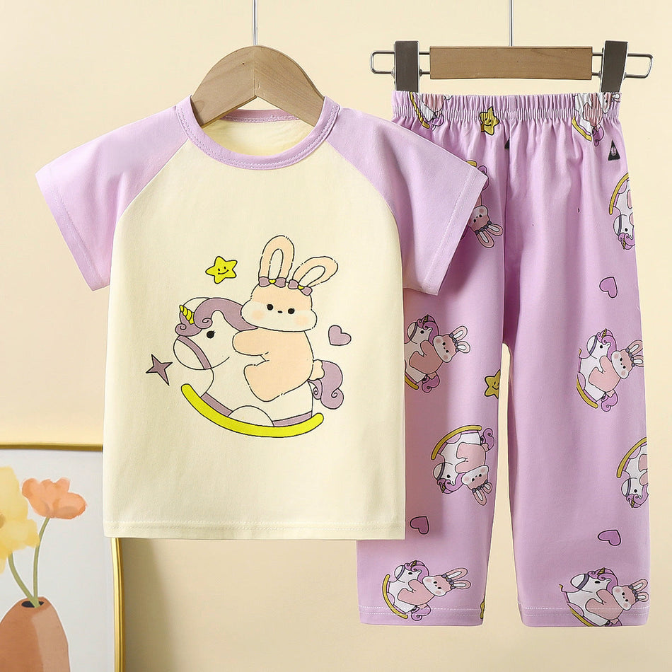 Kids Cotton Short Sleeve Set Summer T-Shirt Homewear Pajama