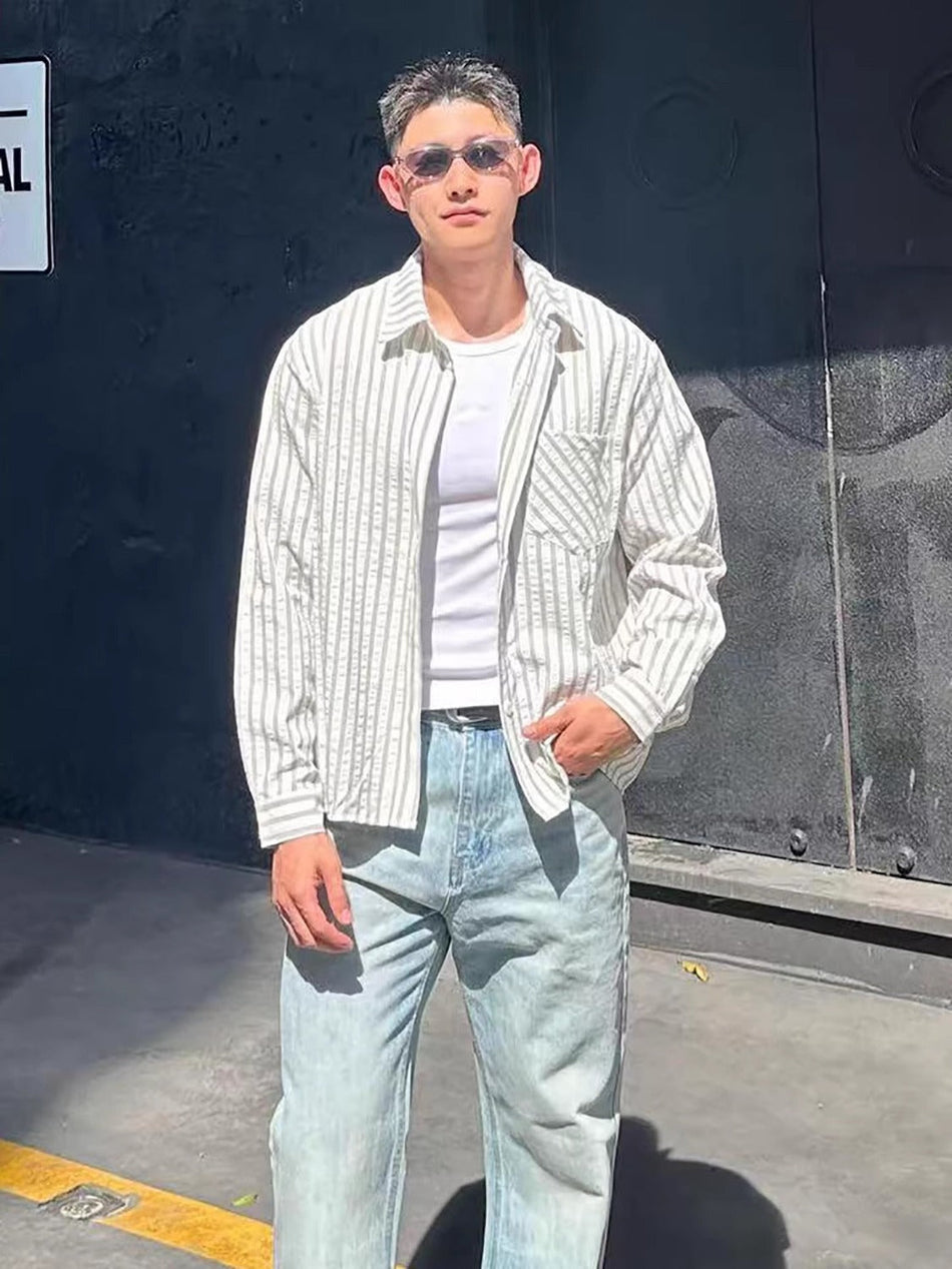 Men's Premium Spring & Autumn High-Quality Seersucker Striped