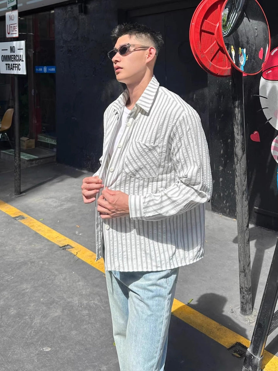 Men's Premium Spring & Autumn High-Quality Seersucker Striped
