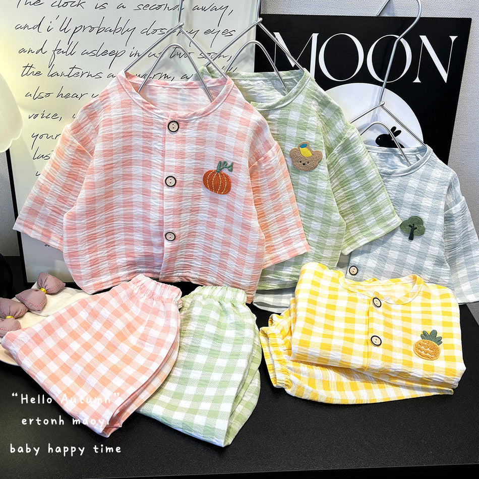 Kids Cloud Cotton Cardigan Pajama Set Cartoon Print Two-Piece