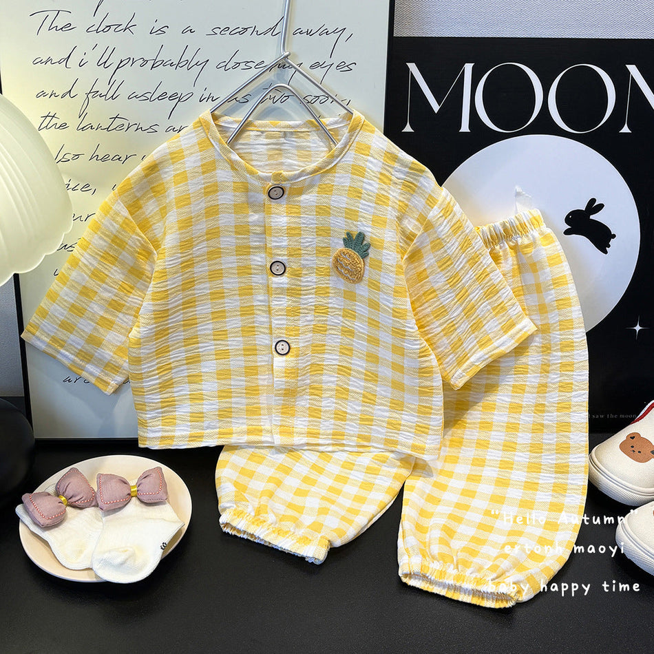 Kids Cloud Cotton Cardigan Pajama Set Cartoon Print Two-Piece