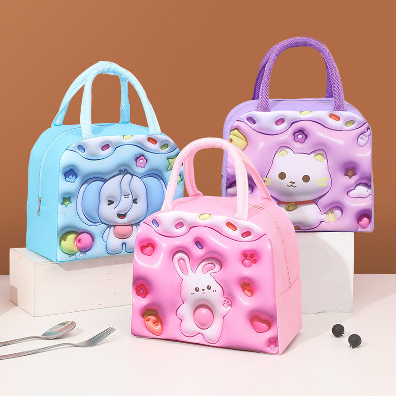Pink Kids Cartoon Insulated Lunch Bag with Aluminum Foil Lining