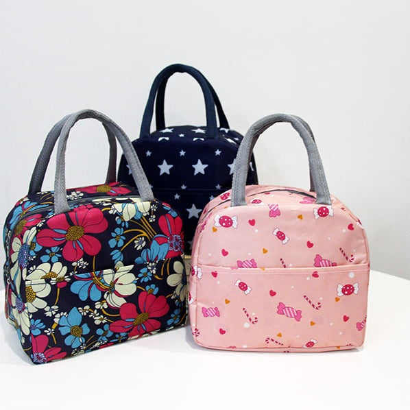 Pink Portable Insulated Lunch Bag with Aluminum Foil Interio