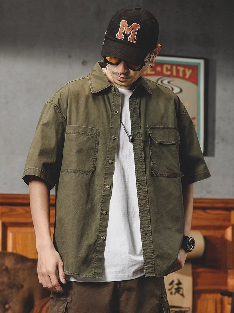 Men's Premium Summer American Retro Washed Short-Sleeved Workwear