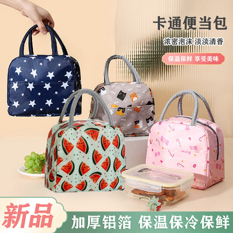 Large Capacity Printed Insulated Lunch Bag with Portable Design