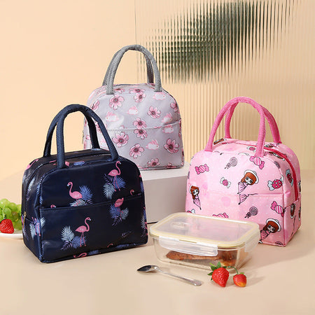 Large Capacity Printed Insulated Lunch Bag with Portable Design