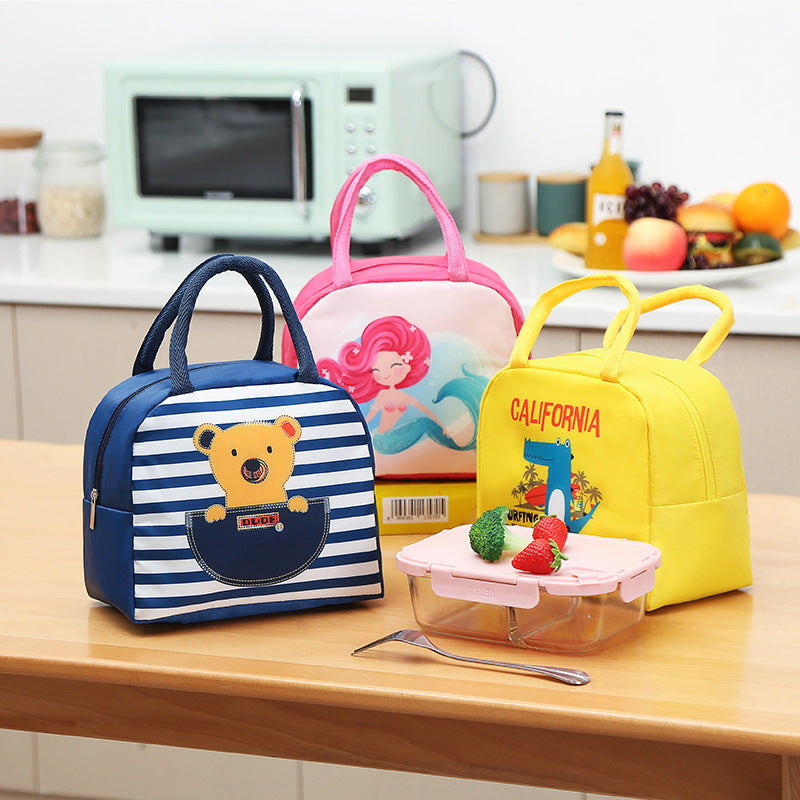 Blue Japanese Cartoon Insulated Lunch Bag with Portable Handle