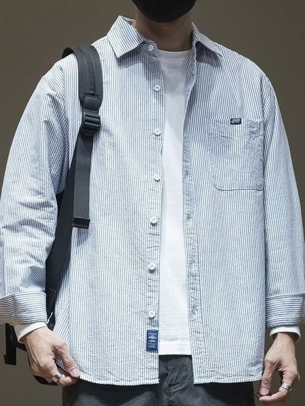 Men's Premium Spring High-End Retro Loose-Fit Striped Overshirt
