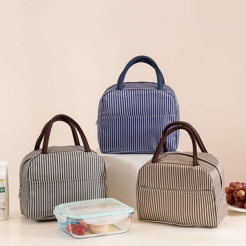 Portable Striped Insulated Lunch Bag with Aluminum Foil Lining