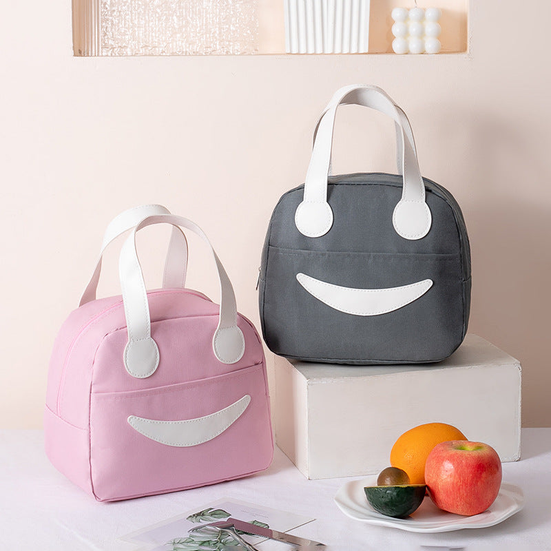 Pink Smiley Face Insulated Lunch Bag with Portable Picnic Design