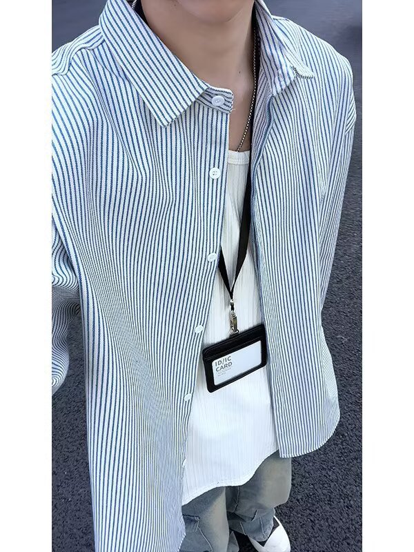 Men's Premium Spring & Autumn Blue and White Striped High-End