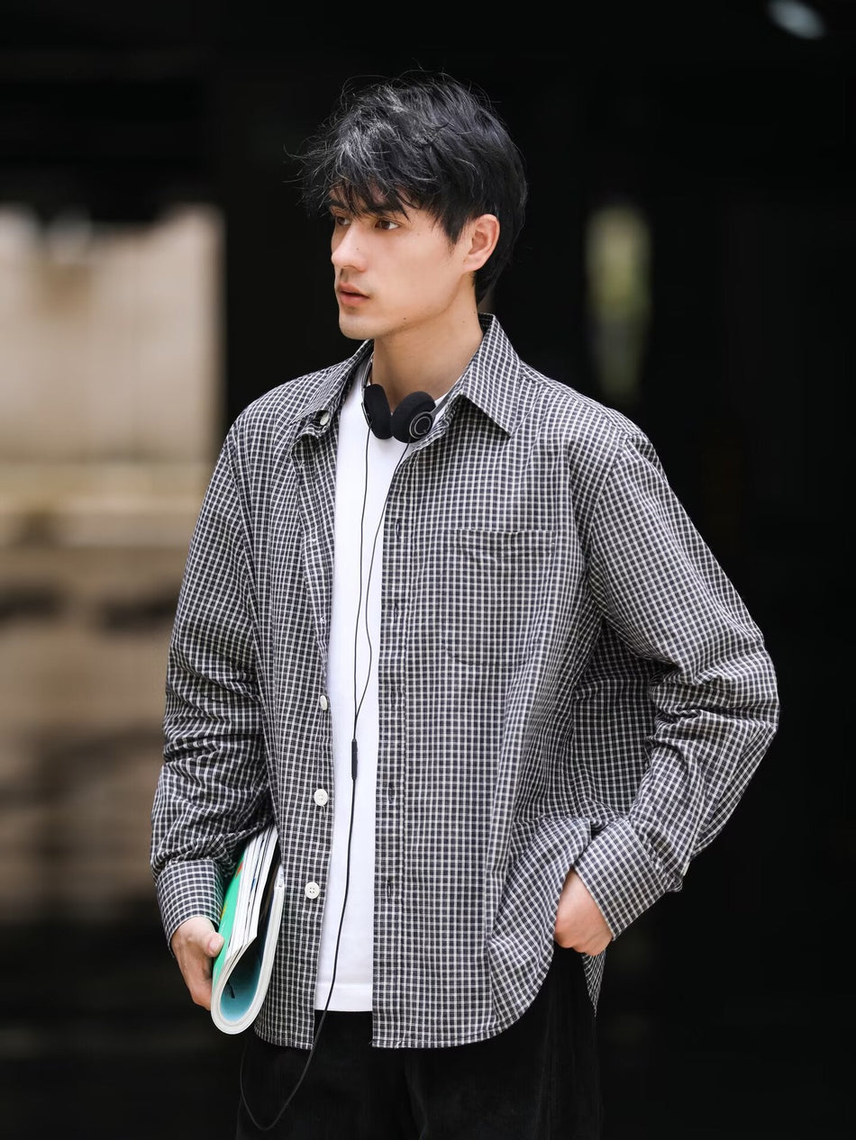 Men's Premium Spring & Autumn Japanese Retro Loose-Fit Fine Plaid