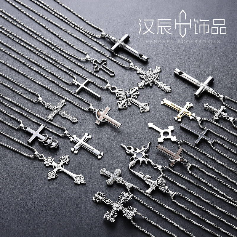 Titanium Steel Cross Pendant Necklace for Men and Women