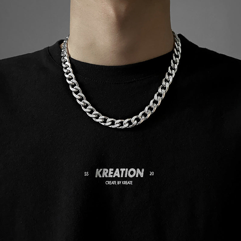 Men's Titanium Cuban Link Chain Pendant Necklace