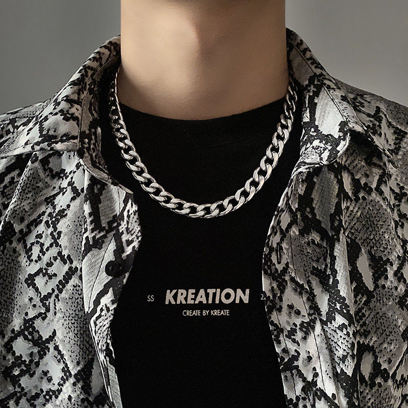 Men's Titanium Cuban Link Chain Pendant Necklace