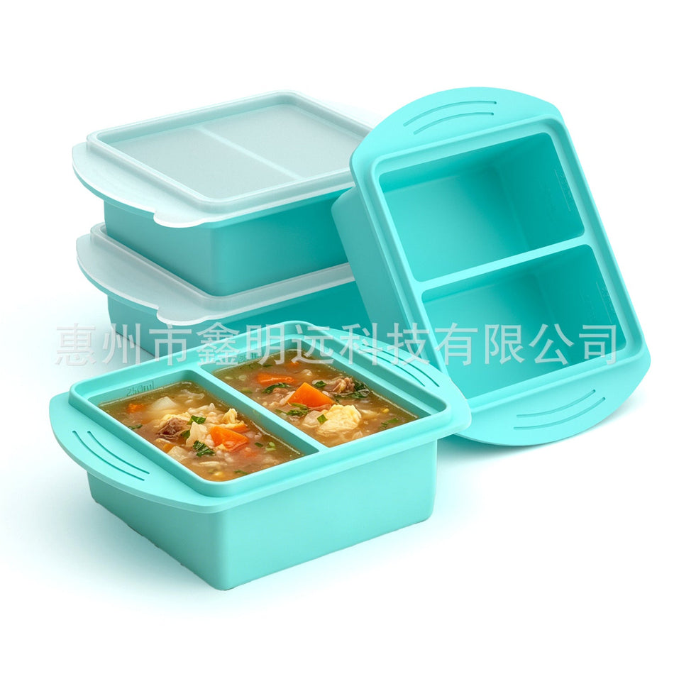 Food-Grade Silicone Freezer Tray with Lid 2-Compartment 500ml