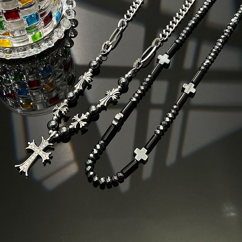 Men's Titanium Cross Stitching Link Chain Necklace