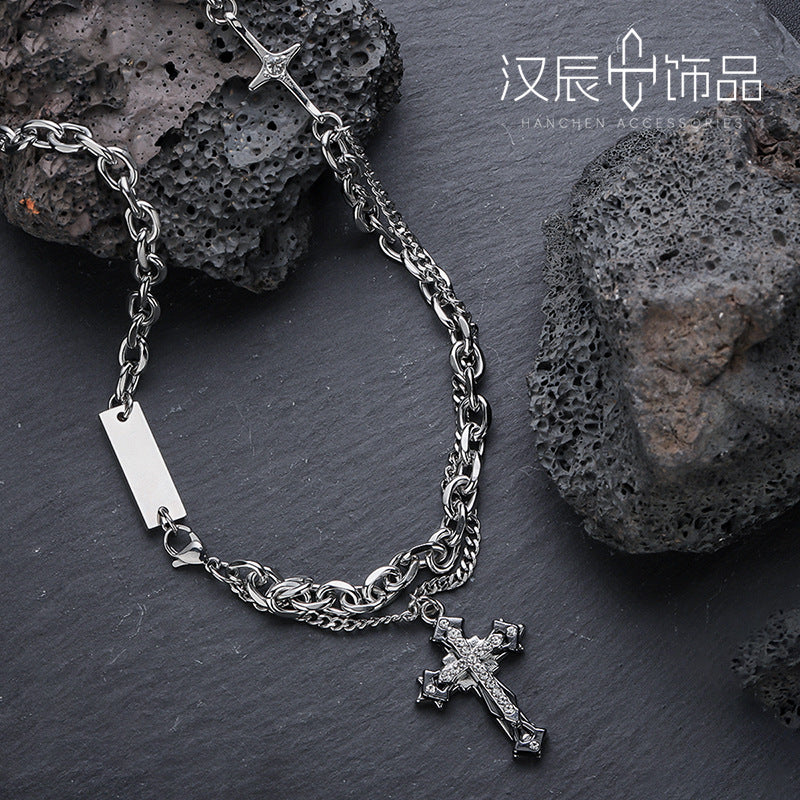 Men's Titanium Steel Stacked Cross Pendant Necklace