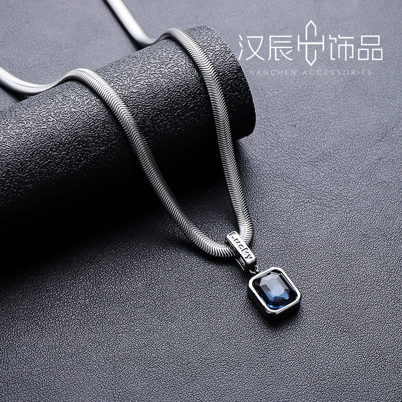 Titanium Steel Gemstone Pendant Snake Bone Chain Necklace
