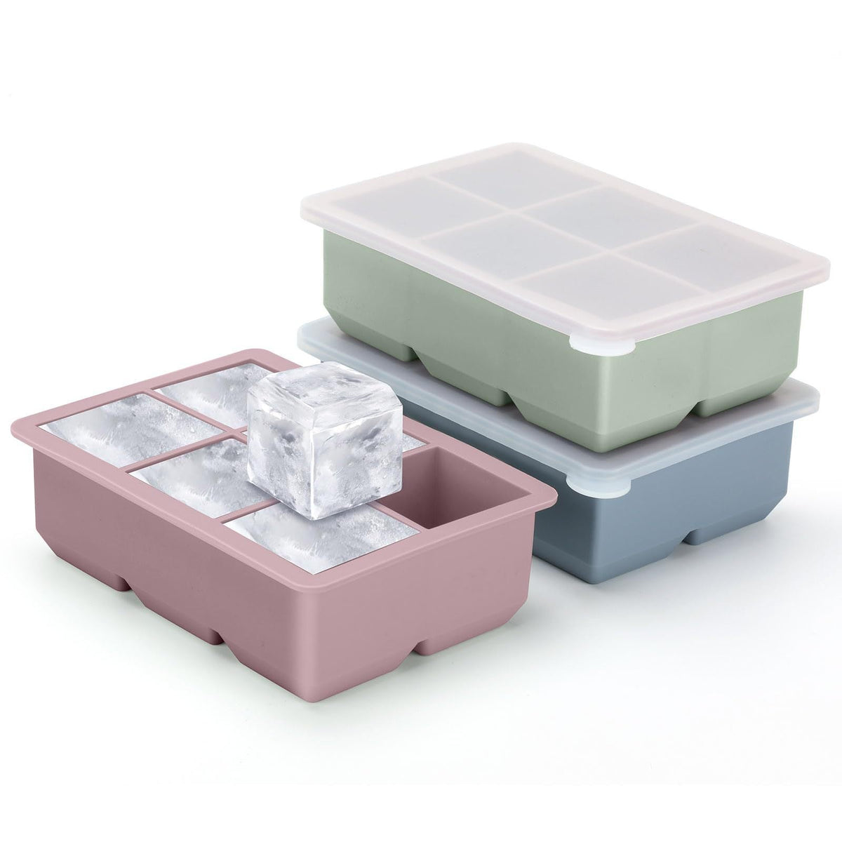 Black Silicone Ice Cube Tray with Lid Flexible Stackable Ice Mold – 4 Grid