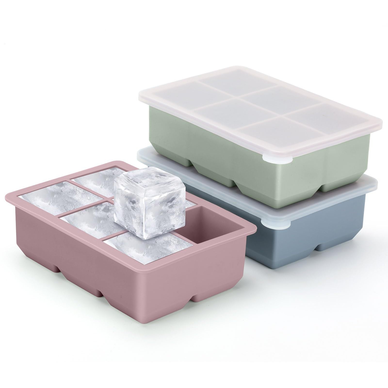 Black Silicone Ice Cube Tray with Lid Flexible Stackable Ice Mold – 4 Grid
