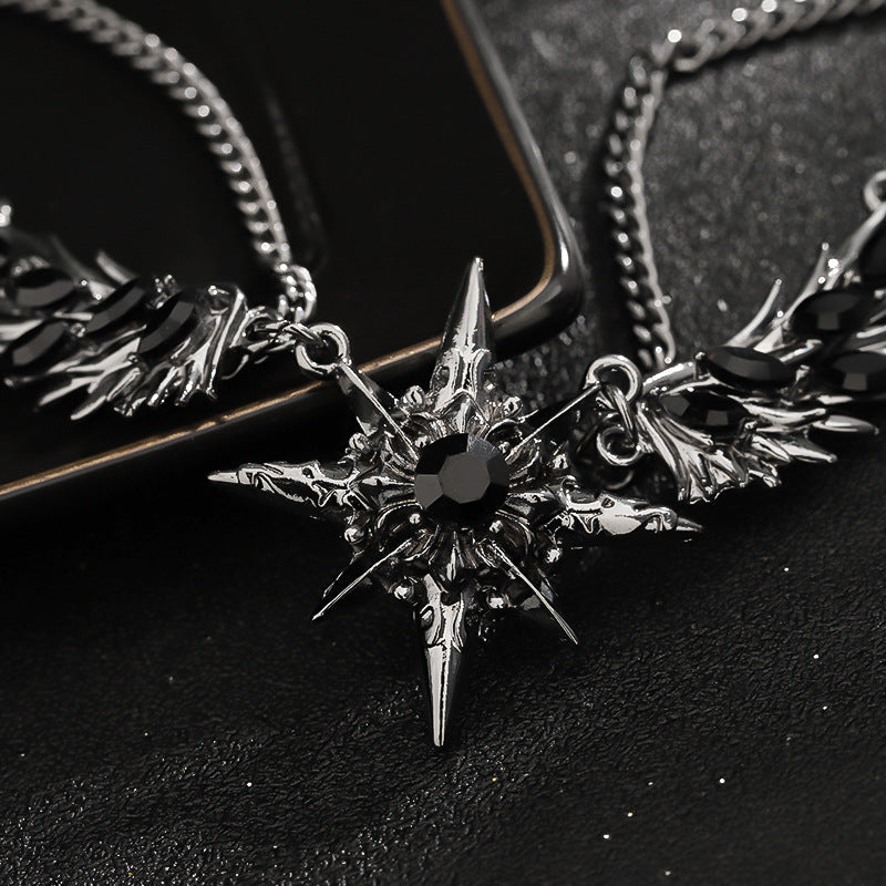 Titanium Steel Double Layer Star and Wings Necklace
