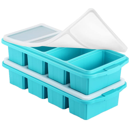 Green Silicone Freezer Tray with Lid 4-Compartment Food Storage Mold