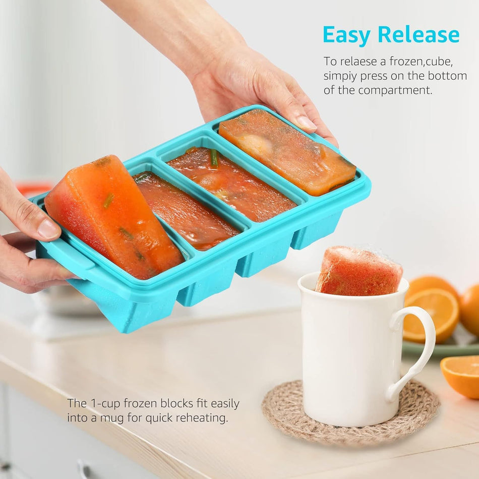 Silicone Freezer Tray with Lid 4-Compartment Food Storage Mold