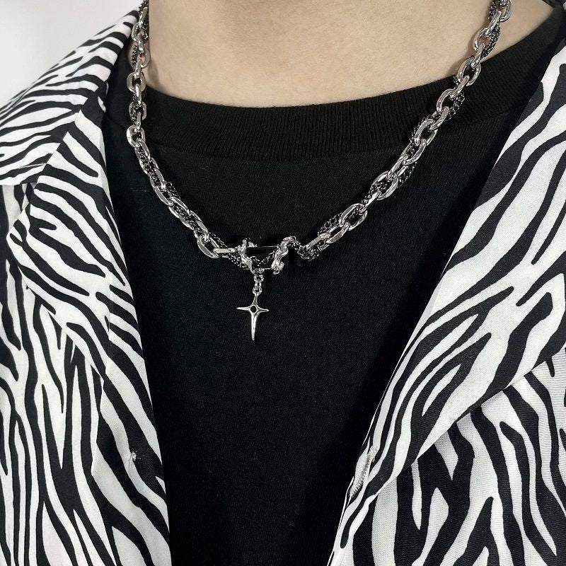 Men's Titanium Thorn Stitching Thick Link Chain Necklace