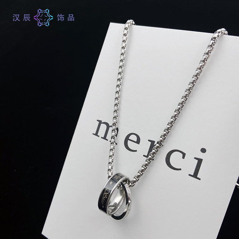 Titanium Steel Double Ring Pendant Necklace for Men and Women