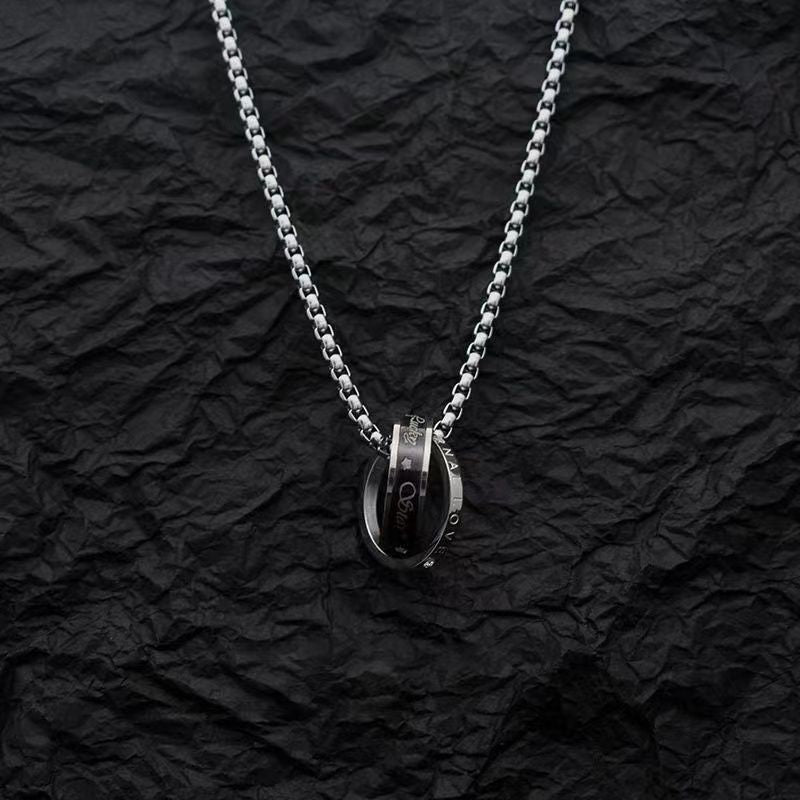 Titanium Steel Double Ring Pendant Necklace for Men and Women