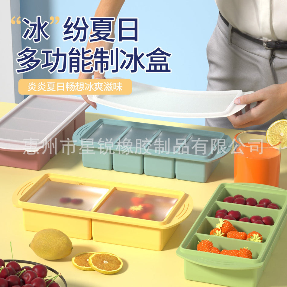 Silicone Freezer Tray with Lid 2 & 4 Compartment Food Storage Box