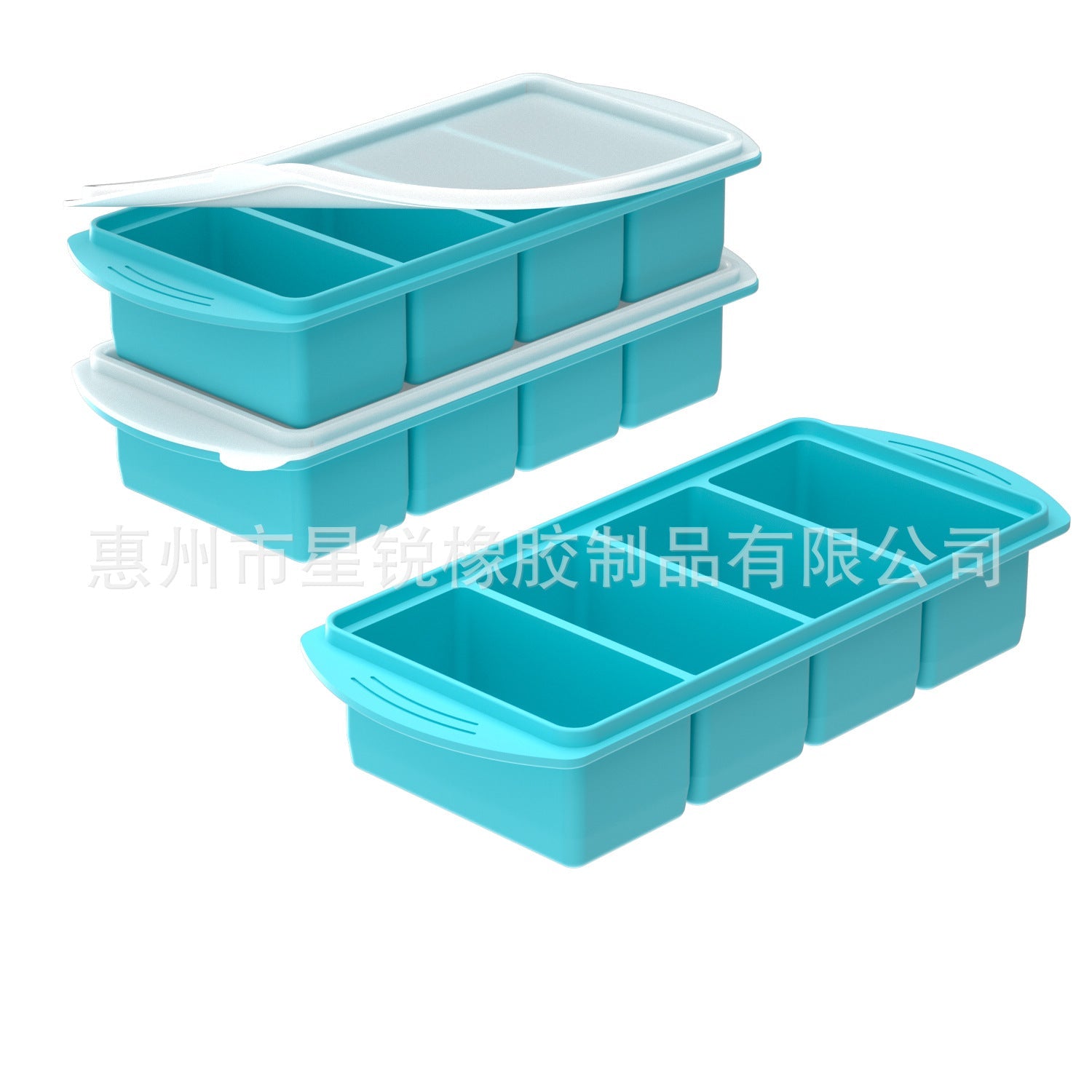 Green Silicone Freezer Tray with Lid 2 & 4 Compartment Food Storage Box