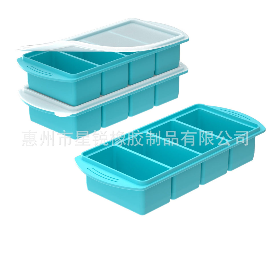 Green Silicone Freezer Tray with Lid 2 & 4 Compartment Food Storage Box