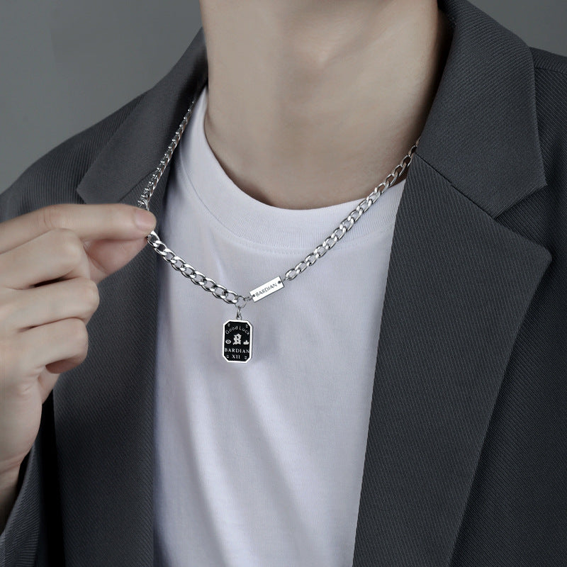 Men's Titanium Minimalist Nameplate Pendant Necklace