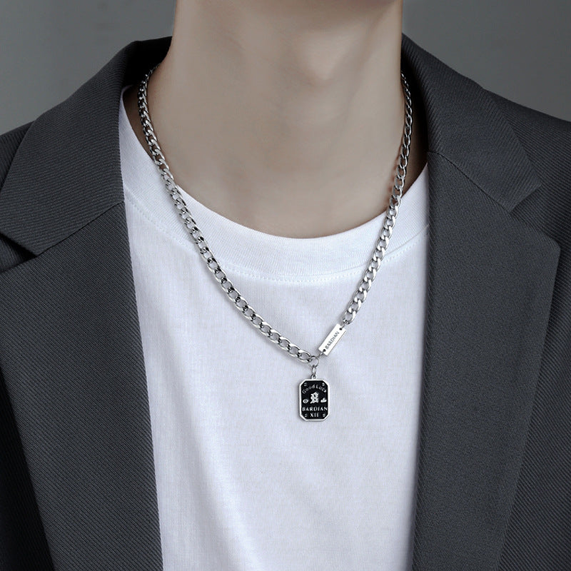 Men's Titanium Minimalist Nameplate Pendant Necklace