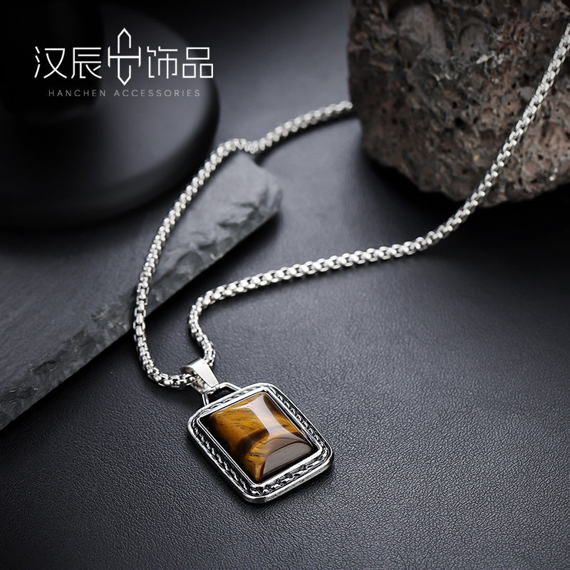Men's Titanium Amber-Style Pendant Necklace